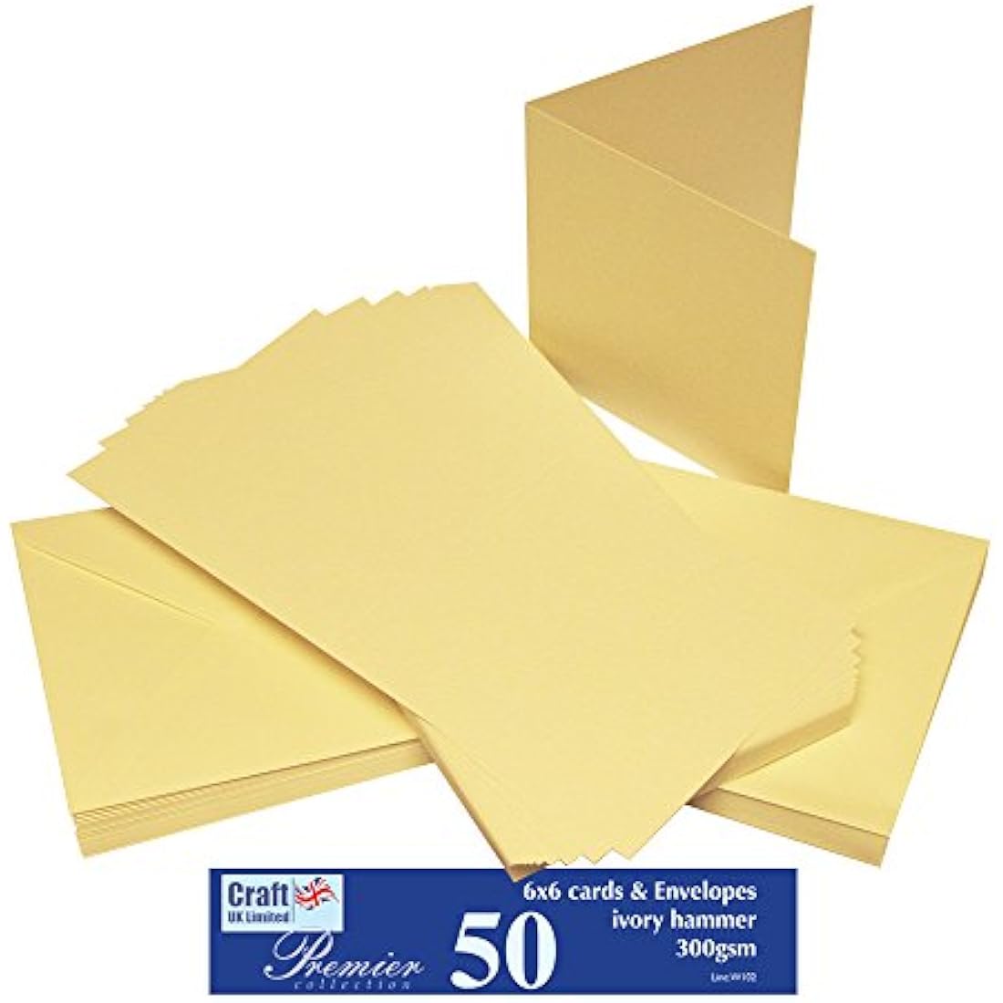 Craft UK Ivory Hammered Card and Envelope Pack of 50 - 6 x 6 Inch