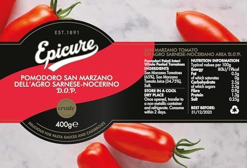 Epicure San Marzano Tinned Tomatoes – 400g Canned (Pack of 12)