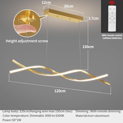 Mikeru Modern Wave LED Pendant Light – Gold Dimmable Kitchen Island Chandelier