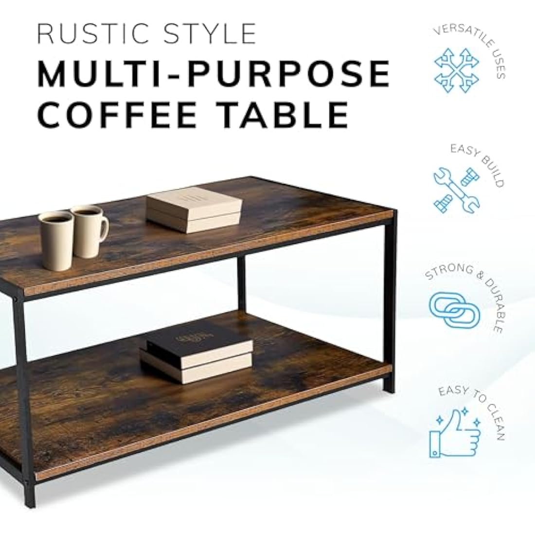 Rustic Coffee Table | Industrial Wood & Metal TV Stand