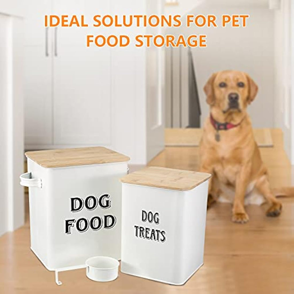 Pet Food Storage Containers – Farmhouse Steel Tins with Wood Lids