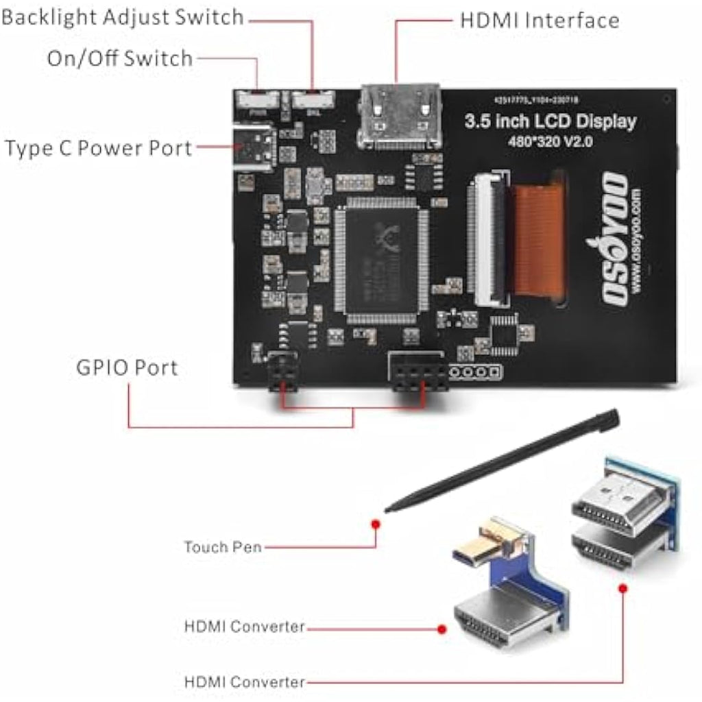 OSOYOO 3.5" Touchscreen LCD Monitor – HDMI TFT Display for Raspberry Pi