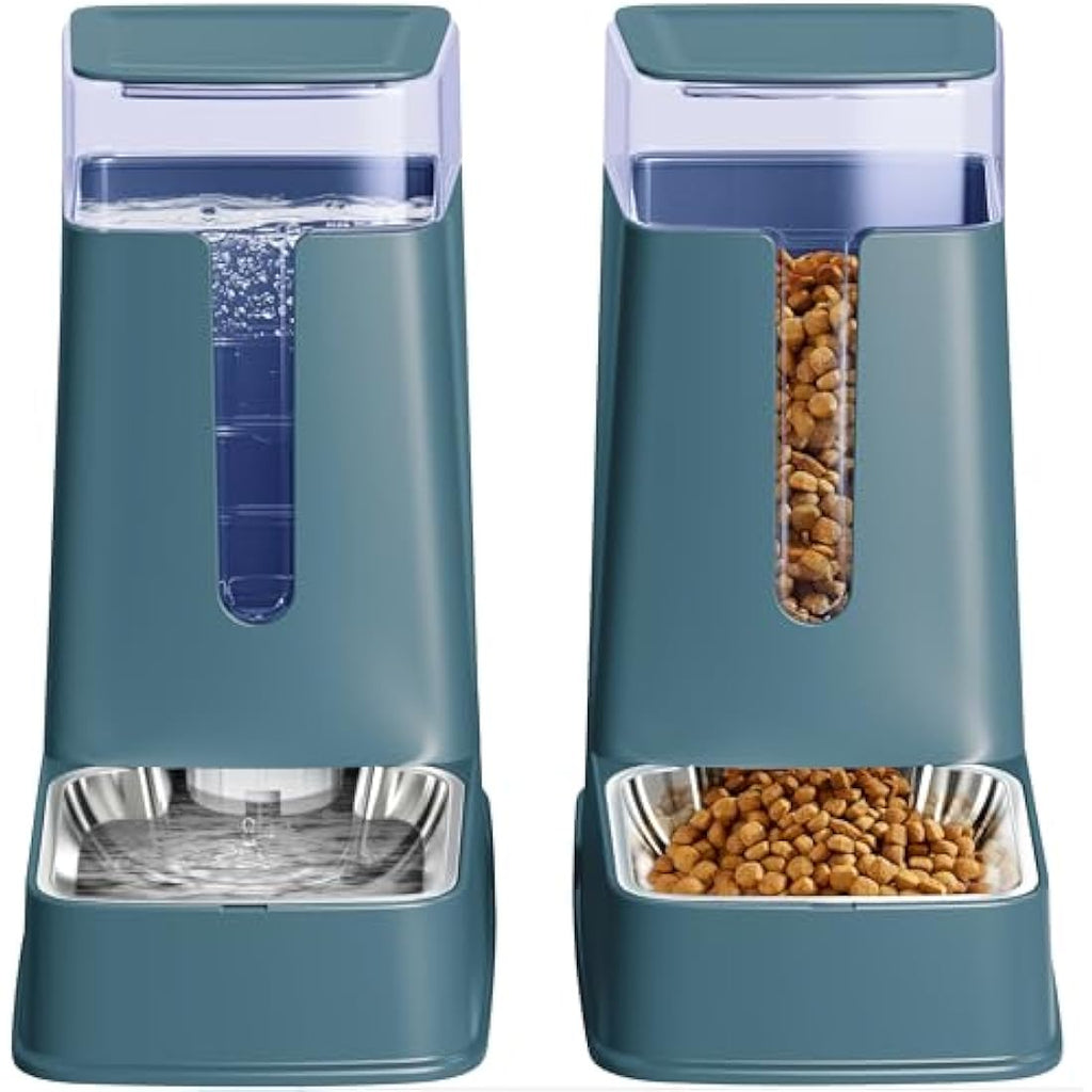 Automatic Cat Feeder and Water Dispenser Set, Stainless Steel