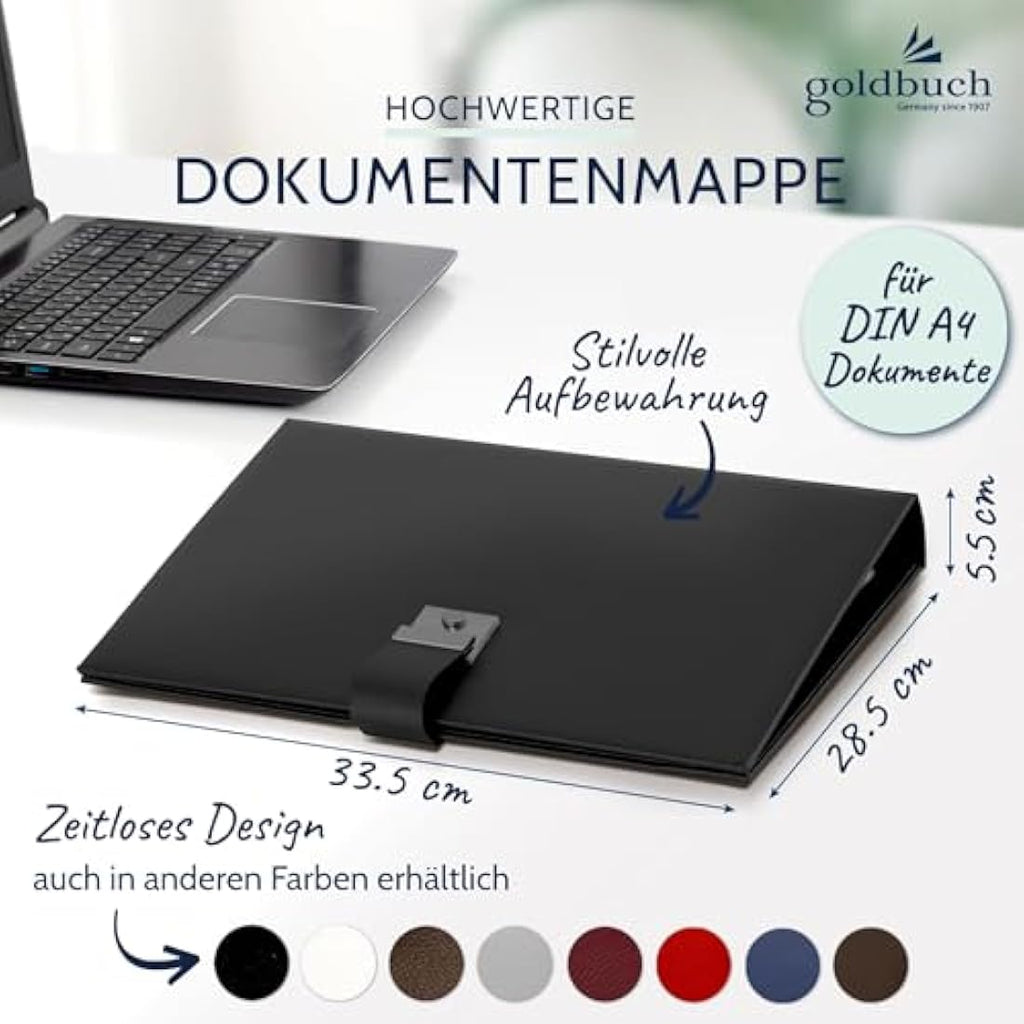 Goldbuch Bologna Document Folder – Black Faux Leather Office Portfolio