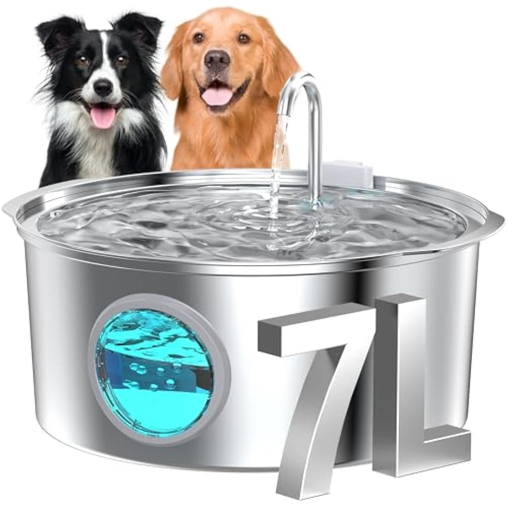 GROOKPET 7L Stainless Steel Dog Water Fountain – Quiet Pet Water Dispenser