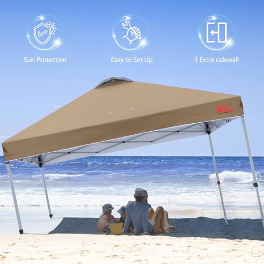 MasterCanopy 2.5x2.5M Pop-up Gazebo Tent with Sidewall - Khaki