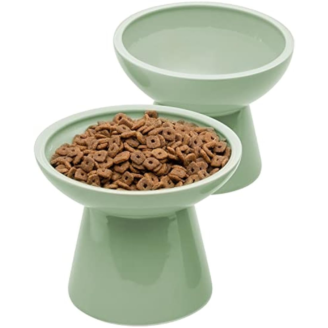 CEEFU Elevated Ceramic Cat Bowls | Wide Whisker Fatigue Relief - Sage Green