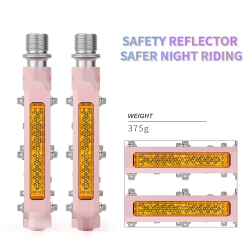 GEWAGE Aluminum Bike Pedals | 3 Sealed Bearings & Reflectors - Pink