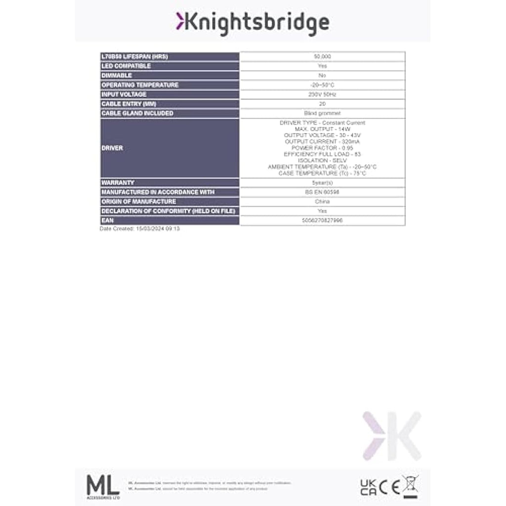 Knightsbridge 14W LED Bathroom Bulkhead | IP65 CCT Adjustable Black Trim