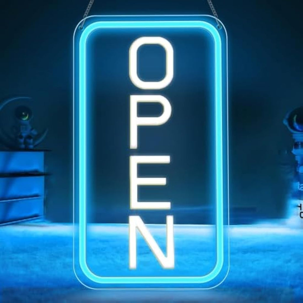 Jolof Store LED Neon Open Sign – 16x9 Dimmable USB Business Sign, Blue/White