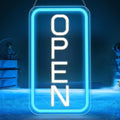 Jolof Store LED Neon Open Sign – 16x9 Dimmable USB Business Sign, Blue/White