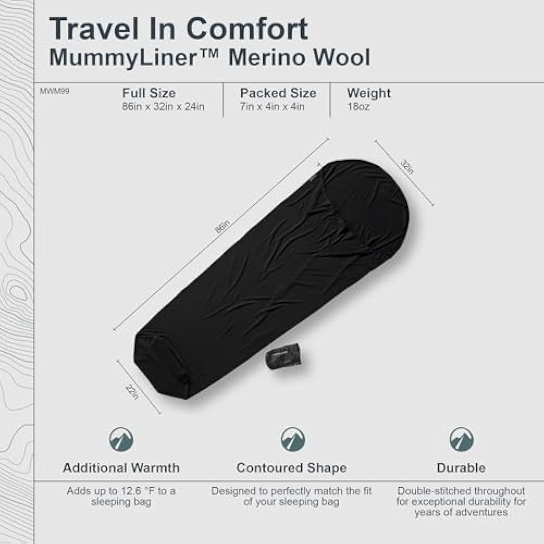 Cocoon Merino Wool Mummy Sleeping Bag Liner – Ultralight Thermal Black