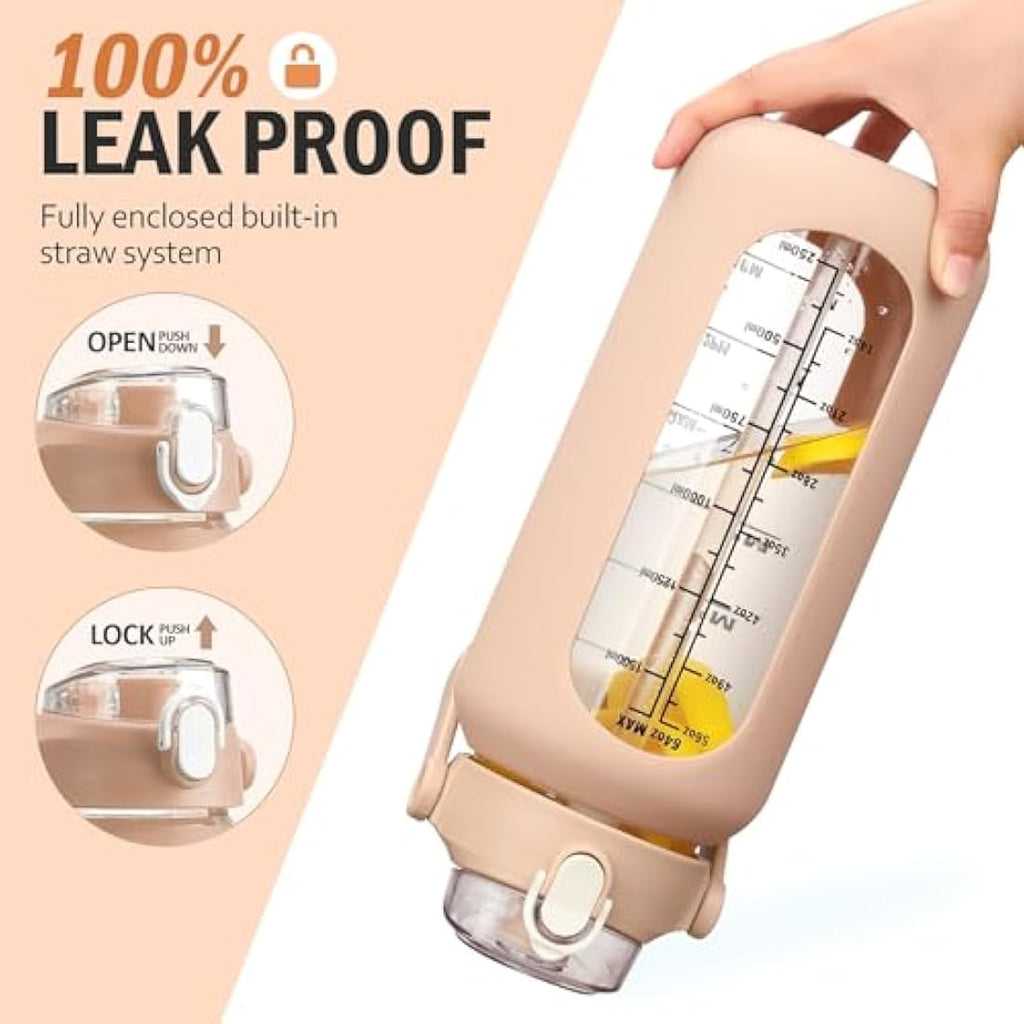 HYDRAGLAZIC 2L Glass Water Bottle | 2 Liter Jug with Time Marker