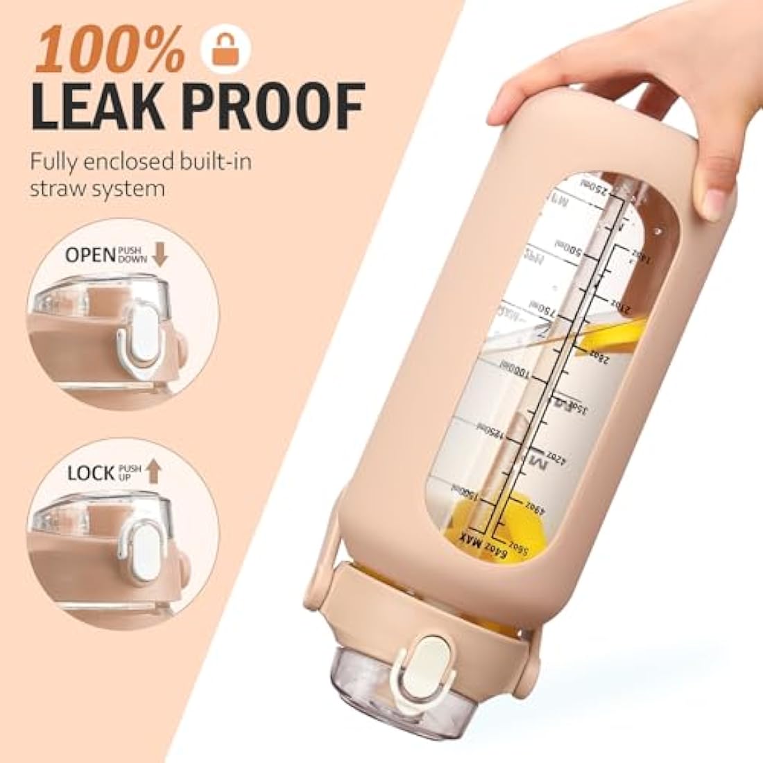 HYDRAGLAZIC 2L Glass Water Bottle | 2 Liter Jug with Time Marker
