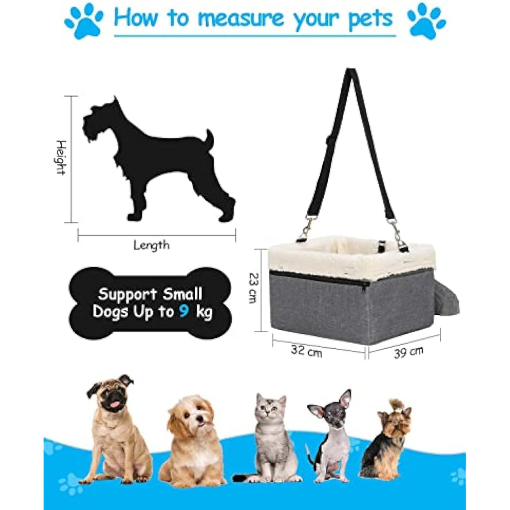 UNICITII Elevated Dog Booster Car Seat – Small Pet Travel Carrier, Grey