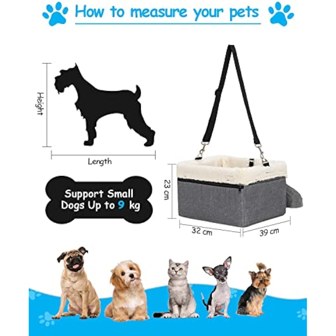 UNICITII Elevated Dog Booster Car Seat – Small Pet Travel Carrier, Grey