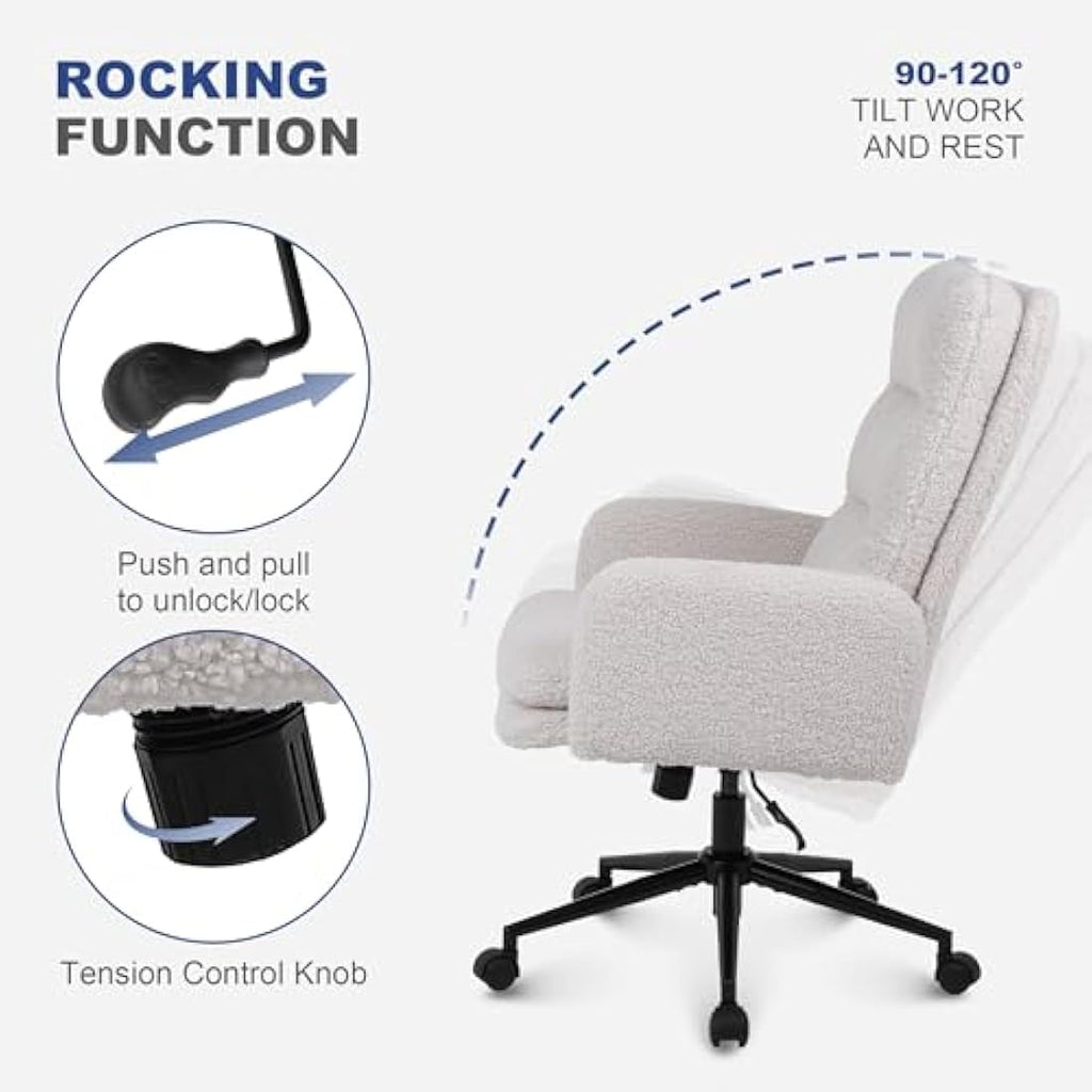 Youhauchair Faux Cashmere Desk Chair – High Back Swivel Office Chair, Cream