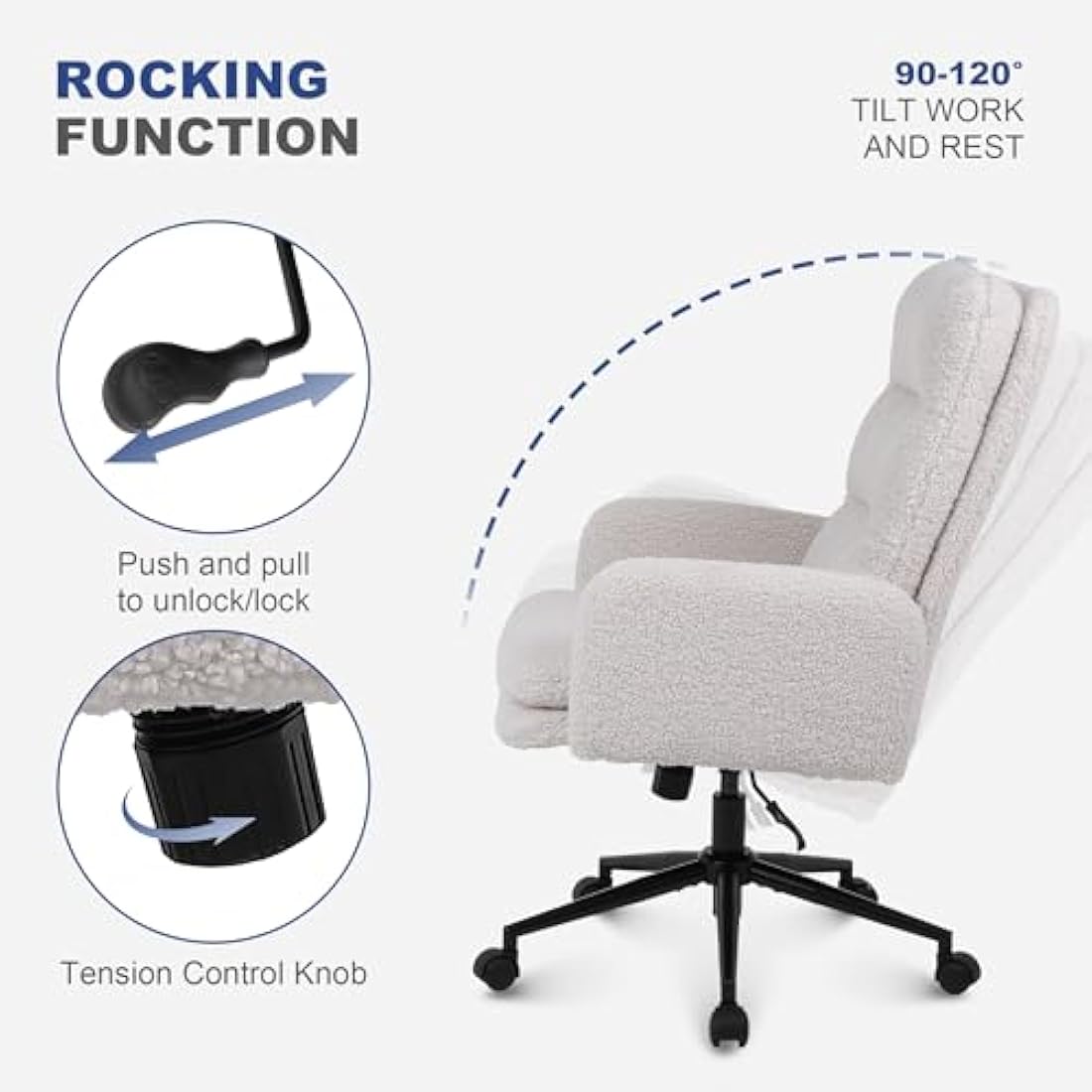 Youhauchair Faux Cashmere Desk Chair – High Back Swivel Office Chair, Cream