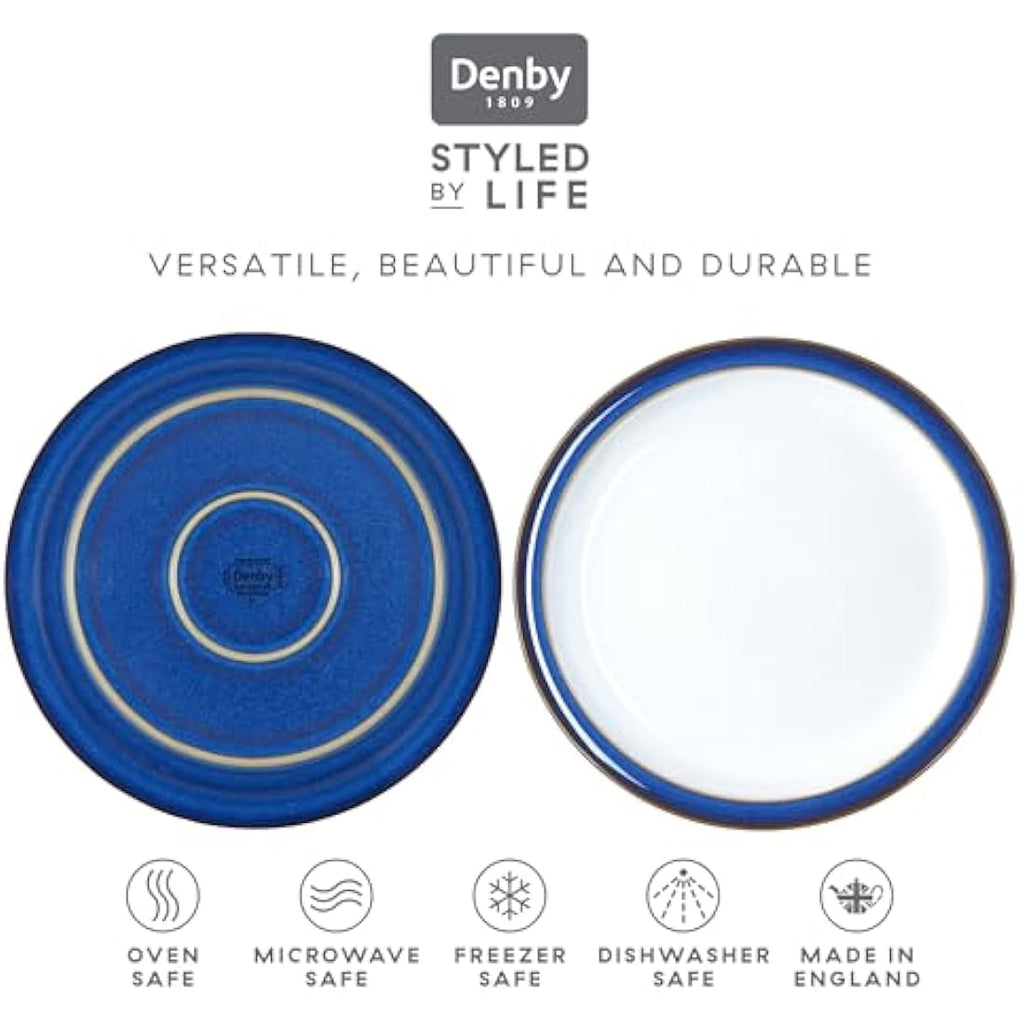 Denby Imperial Blue Medium Plates – Set of 4 Ceramic Stoneware 22cm