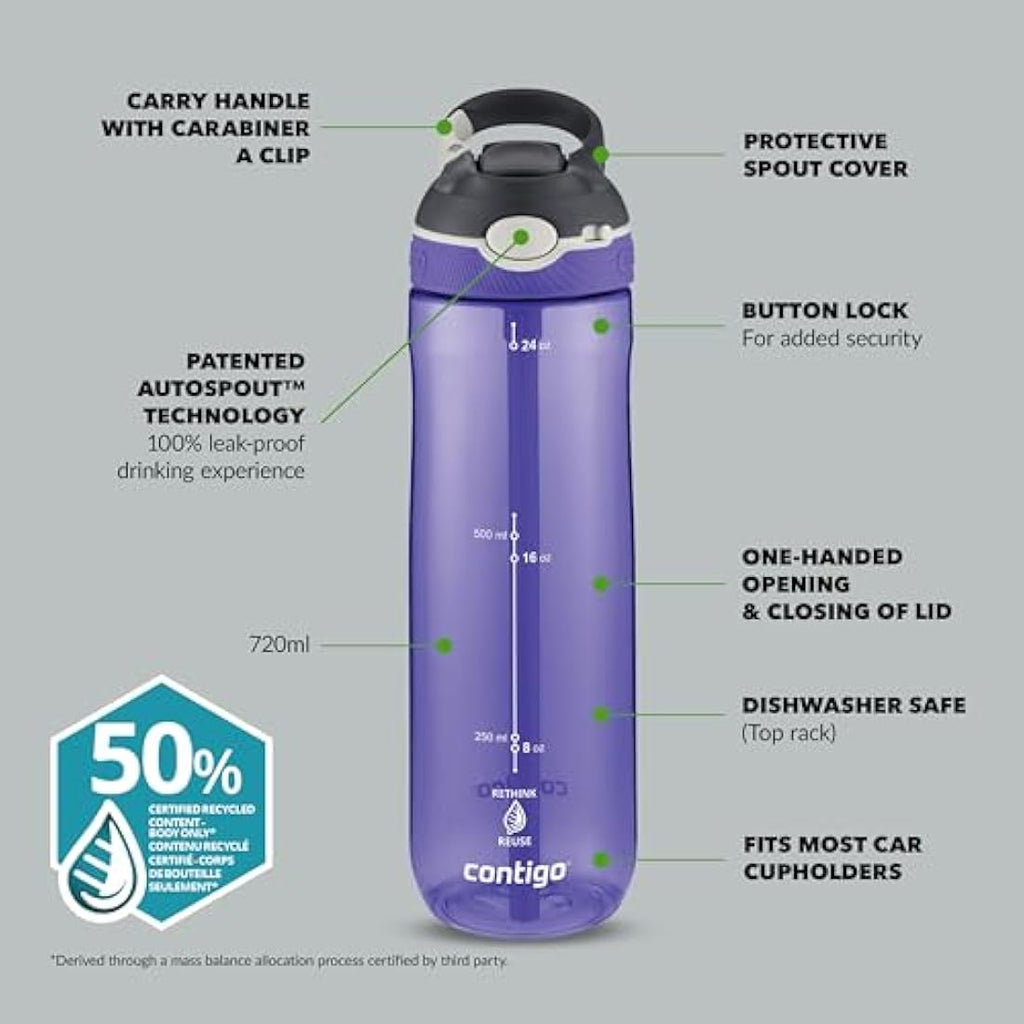 Contigo Ashland Autoseal Water Bottle – 720ml Leakproof Tritan Flask