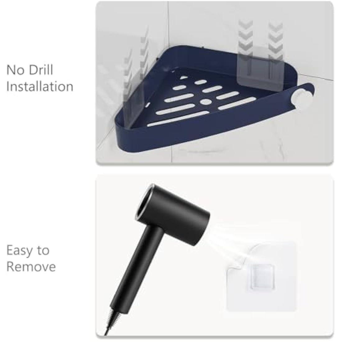 Corner Shower Caddy – 4 Pack No-Drill Adhesive Storage, Navy