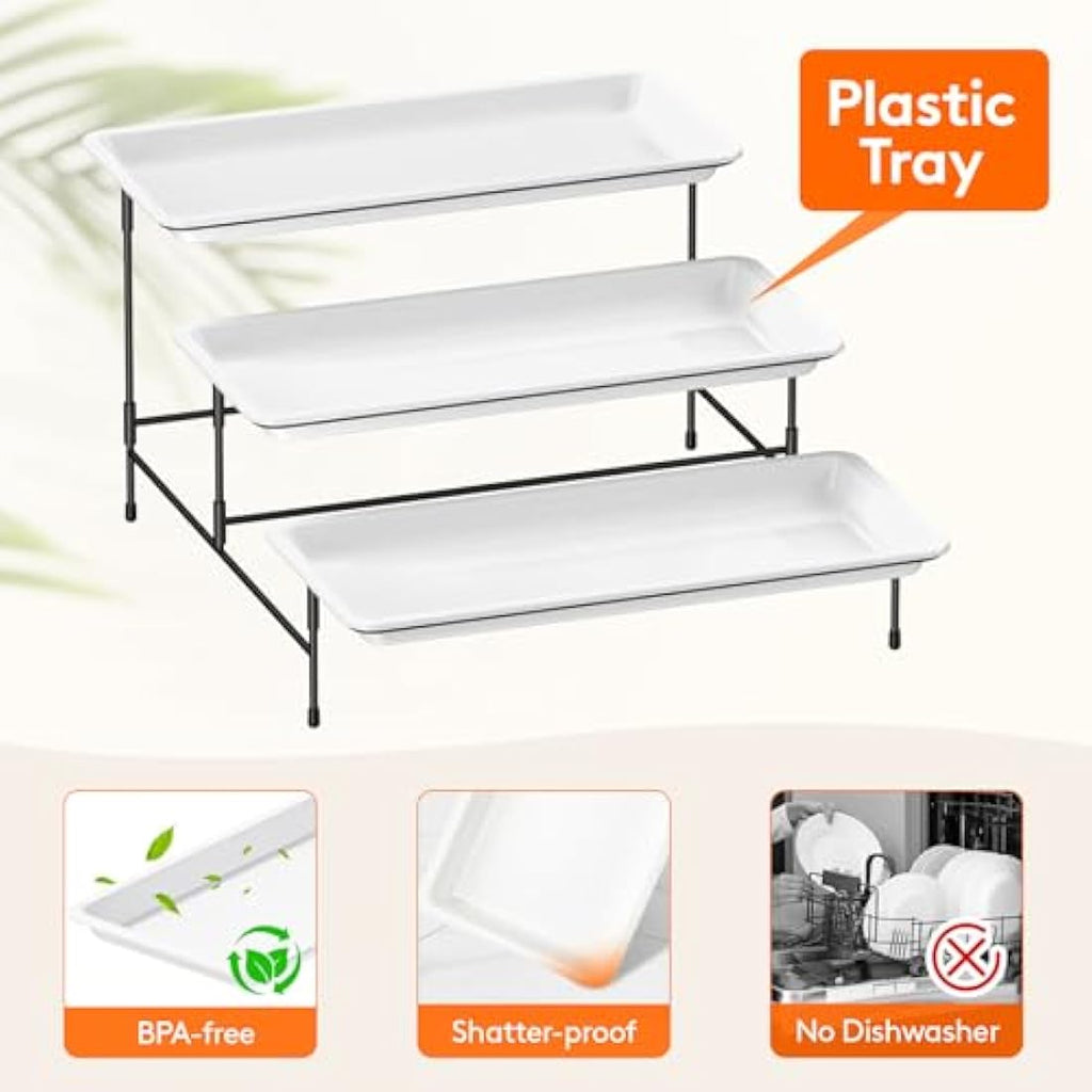 Lifewit 3-Tier Plastic Serving Platter with Collapsible Metal Stand