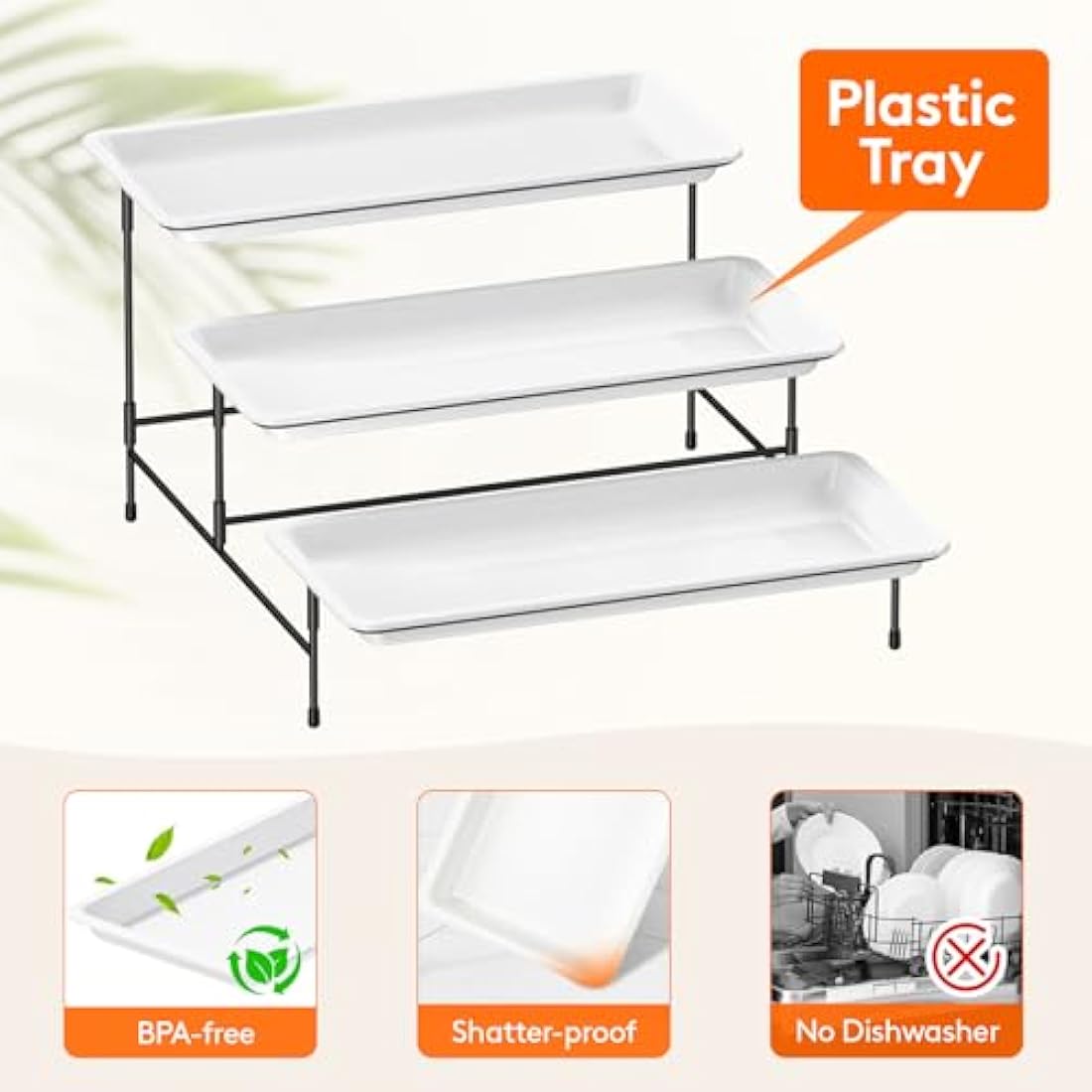 Lifewit 3-Tier Plastic Serving Platter with Collapsible Metal Stand