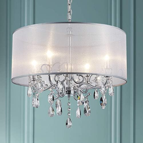 Bestier Crystal Drum Pendant Chandelier | 4-Light Chrome Ceiling Fixture