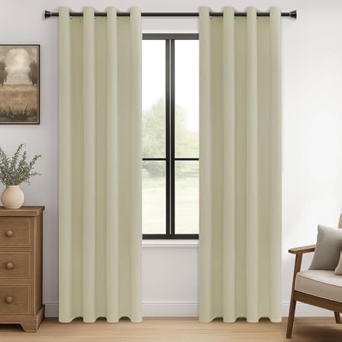 MRTREES Blackout Thermal Eyelet Curtains - Biscotti Beige, 46x90 Inch, 2 Pack