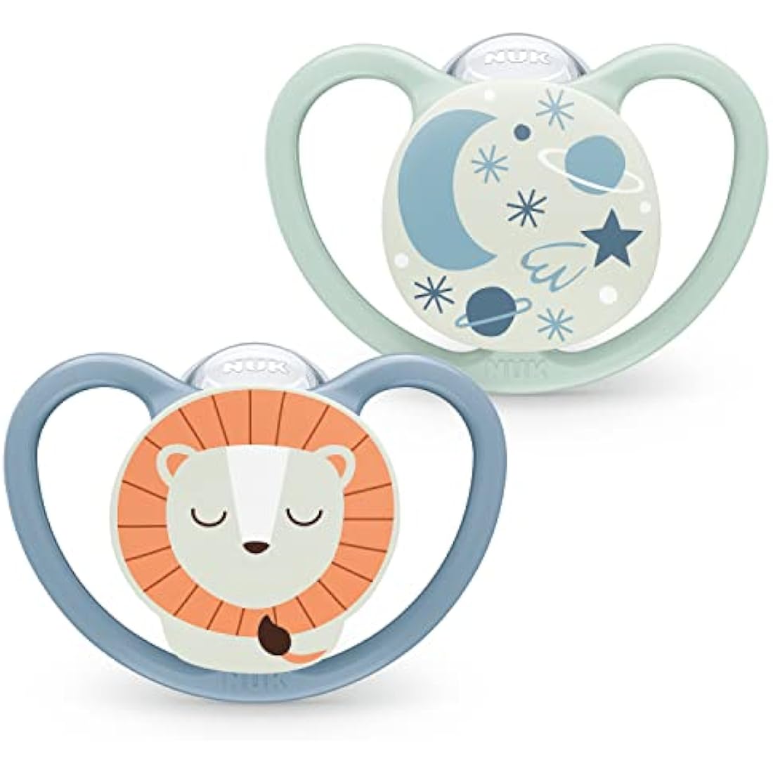 NUK Space Night Baby Dummy | Glow-in-the-Dark Soothers | 6-18m | 2 Pack