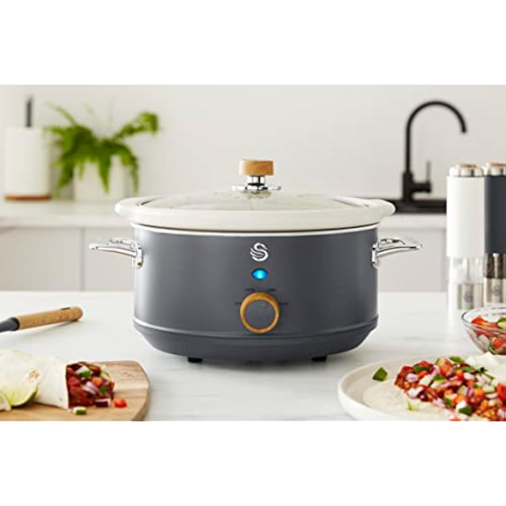 Swan Nordic 3.5L Slow Cooker – 3 Heat Settings – Matte Grey