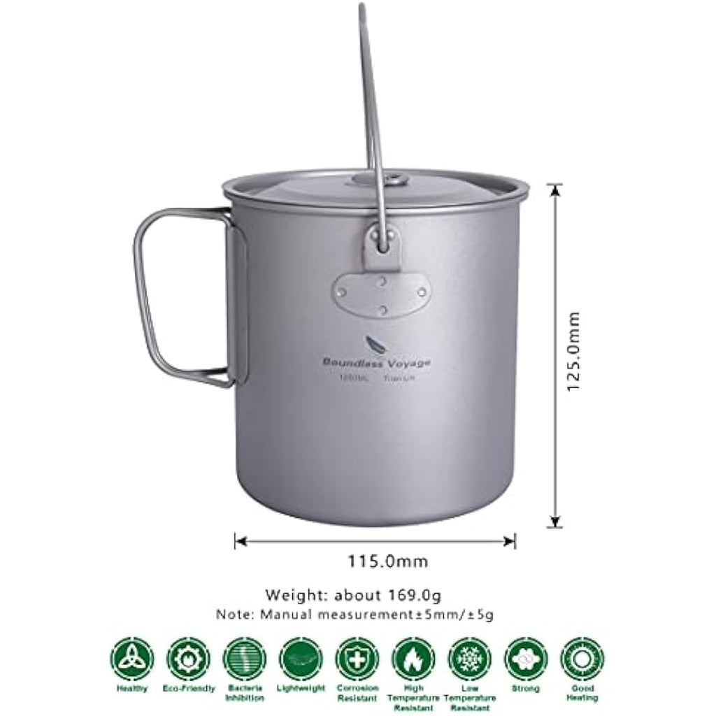 Boundless Voyage 1250ml Titanium Pot | Ultralight Camping Mug
