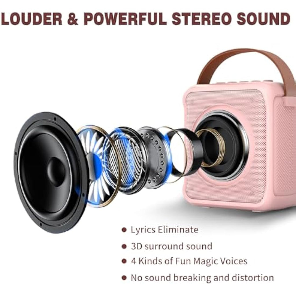Ankuka Portable Karaoke Machine with 2 Wireless Mics & LED Lights - Pink