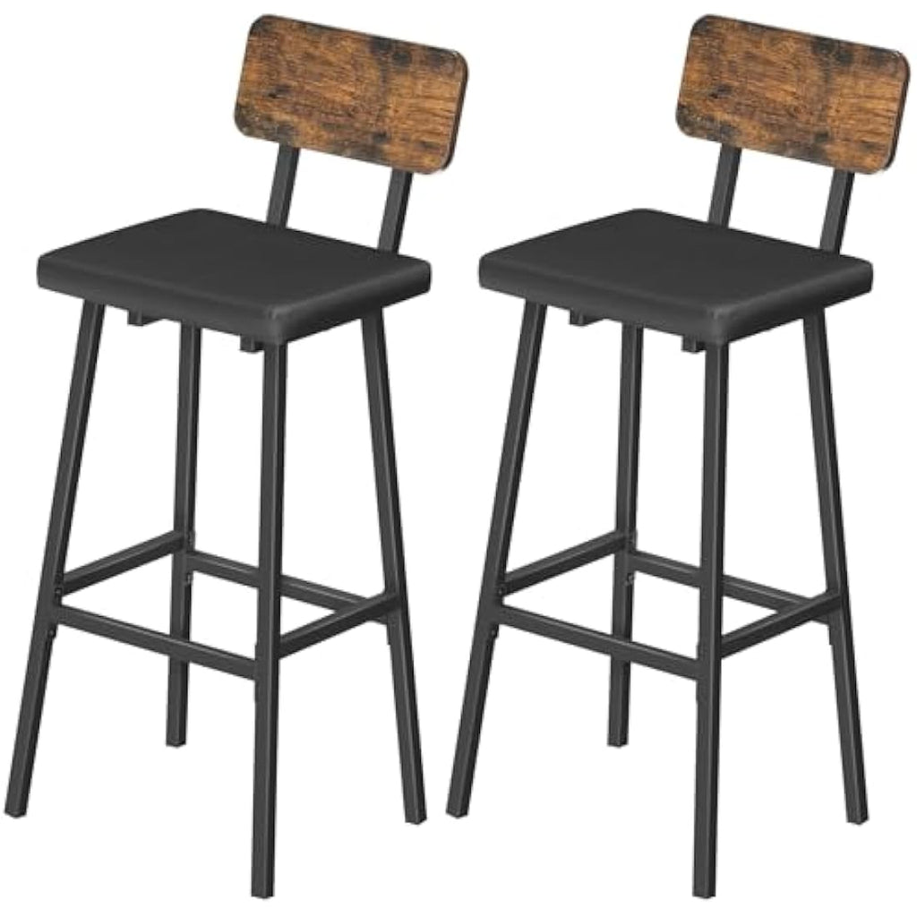 HOOBRO Industrial Bar Stools Set of 2 | PU Upholstered Rustic Brown