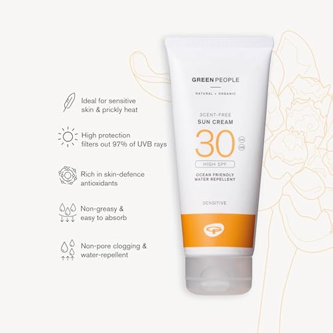 Green People Scent Free Sun Cream SPF30 – Organic Reef Safe Sunscreen 200ml