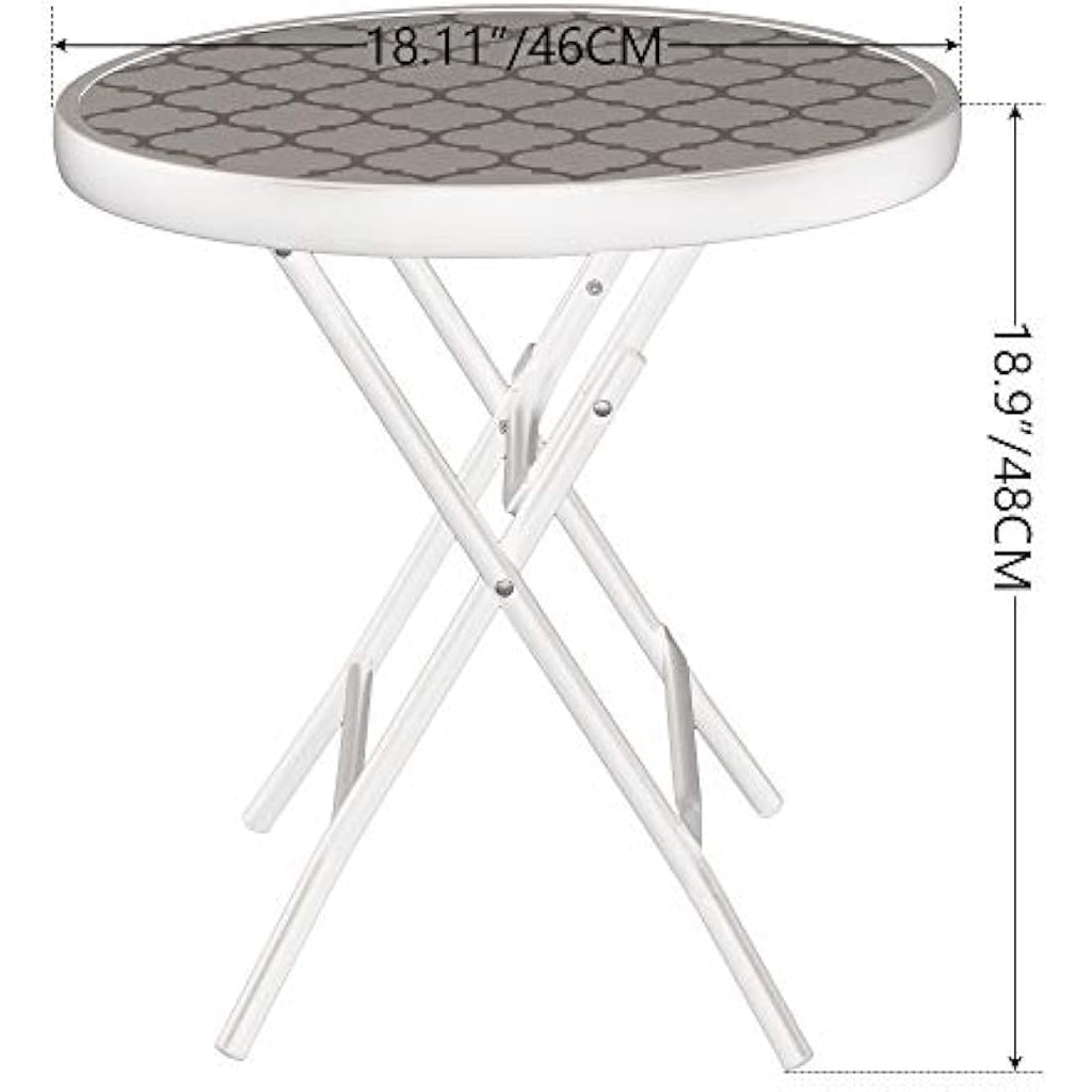 PHI VILLA Folding Side Table – Tempered Glass Round Patio Table, Blue