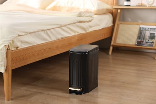 ELPHECO Slim Bathroom Trash Can | 1.8 Gal Matte Black Stainless Steel