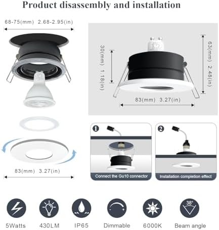 Sweier IP65 Waterproof GU10 LED Downlights – 6000K Cool White 6 Pack