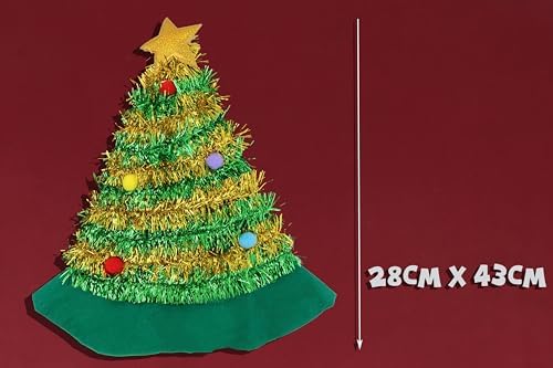 Henbrandt Christmas Tree Hat with Tinsel and Gold Star Topper - 43cm