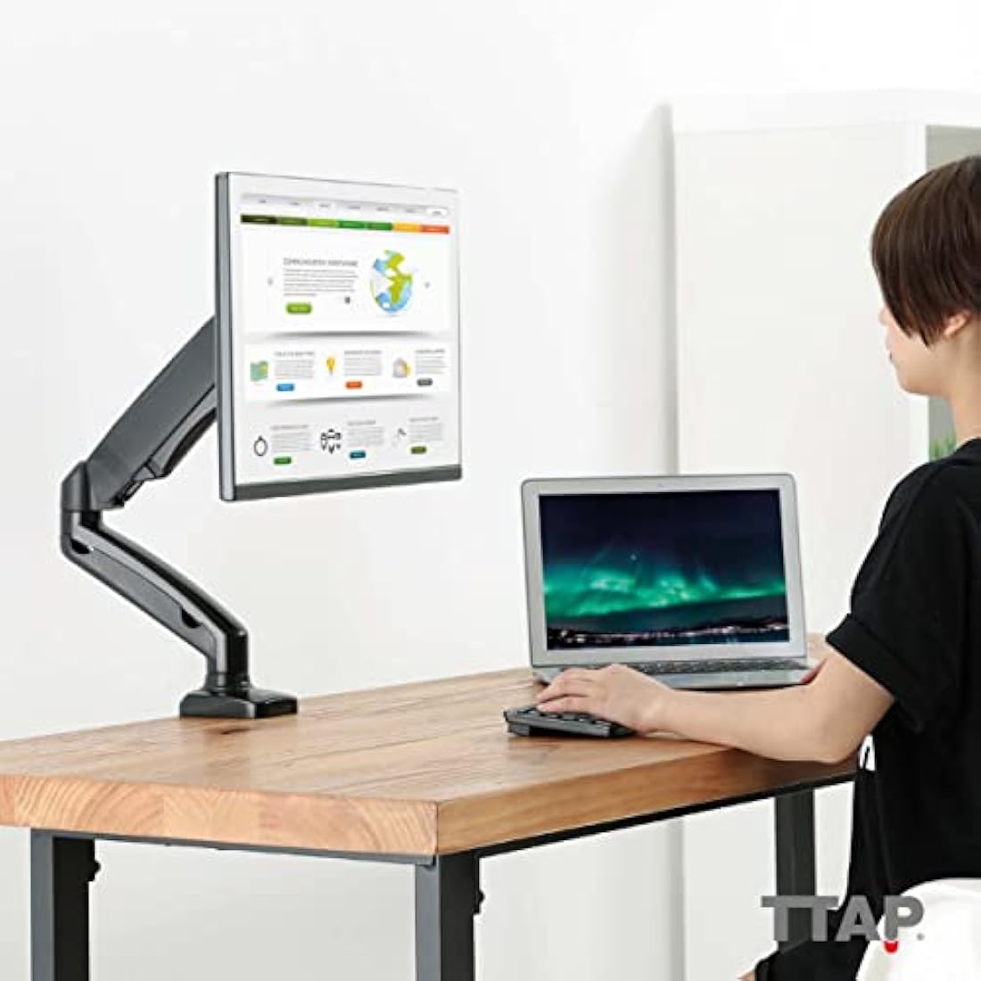 TTAP Single Gas Spring Monitor Arm – Height Adjustable 17-32" VESA Mount