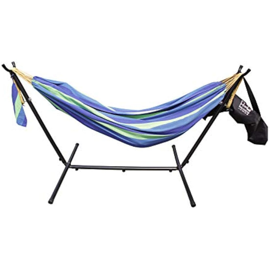 Ross James Double Cotton Hammock with Heavy Duty Metal Stand – Blue