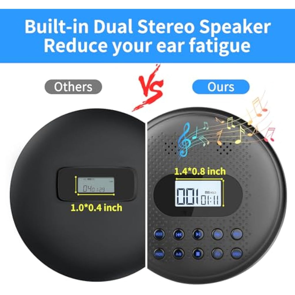ARAFUNA Portable CD Player with Dual Speakers | Rechargeable Car CD Player