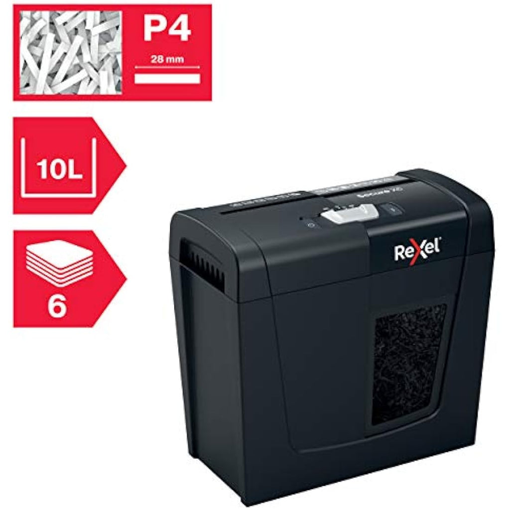 Rexel Secure X6 Cross Cut Paper Shredder | P4 Security, 10L Bin - Black