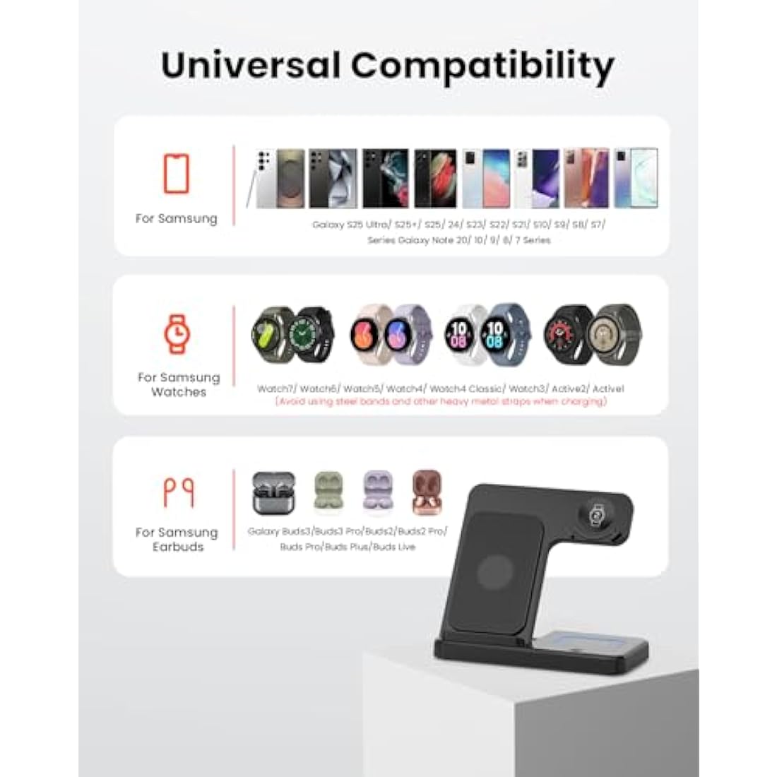 GEEKERA 3-in-1 Foldable Wireless Charger for Samsung Galaxy Watch & Buds