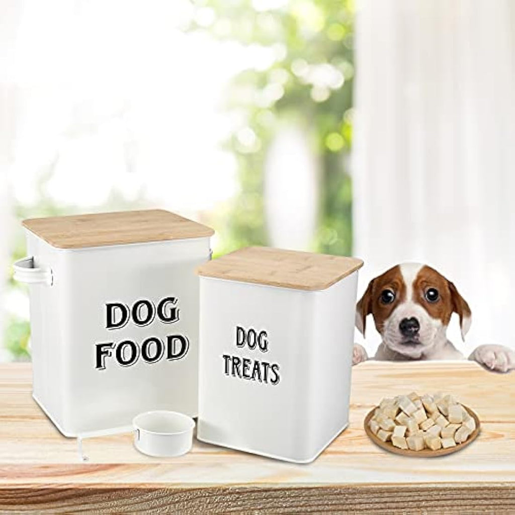 Pet Food Storage Containers – Farmhouse Steel Tins with Wood Lids