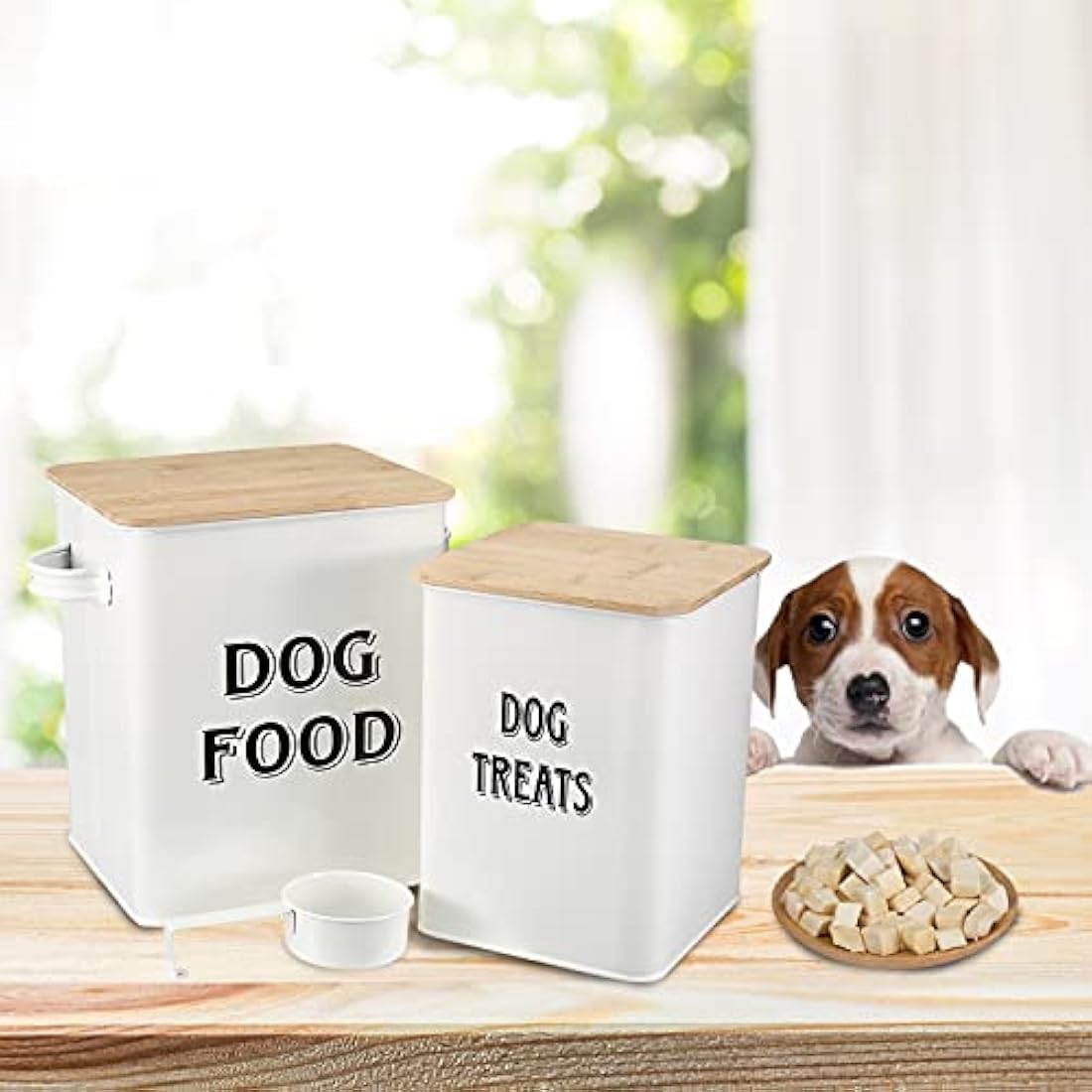 Pet Food Storage Containers – Farmhouse Steel Tins with Wood Lids