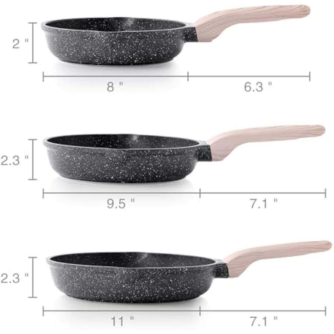 Nonstick Frying Pan Set | 3-Piece Induction Skillet Set