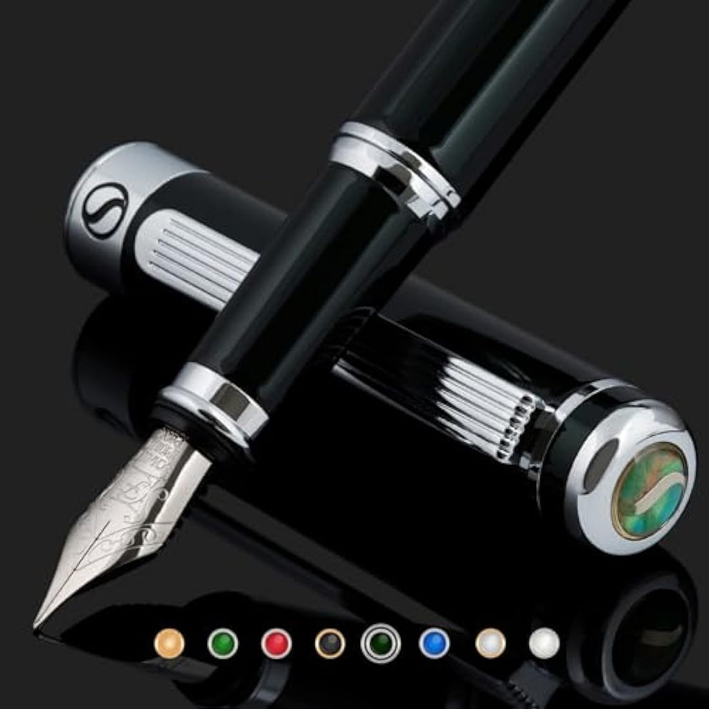 Luxury Fountain Pen – Black Green with Fine Schmidt Nib