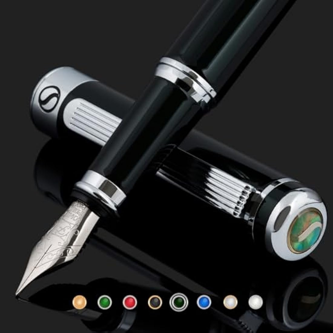 Luxury Fountain Pen – Black Green with Fine Schmidt Nib