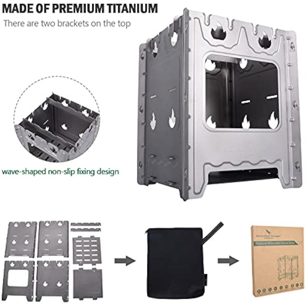 iBasingo Ultralight Titanium Wood Stove | Portable Backpacking Camp Grill